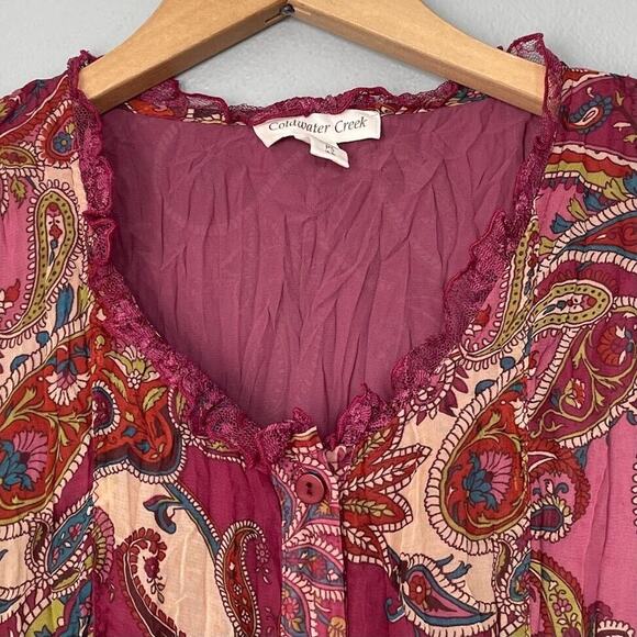 Coldwater Creek Size PS Petite Small Chiffon Crinkle Blouse Fairycore Romantic - Picture 4 of 9